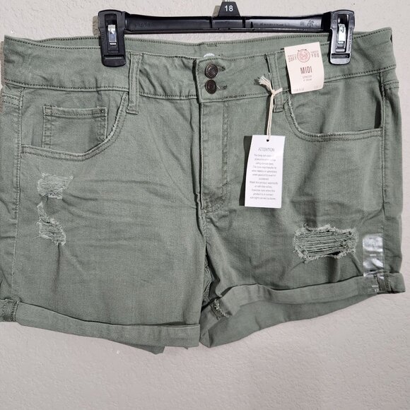 So Womens Olive Green Midi Low Rise Stretch Shorts Size 17 - Picture 2 of 16
